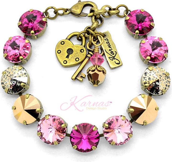 Etsy Mosaic Pink 12mm Charm Bracelet Made With K.d.s. Premium Crystal Choose Finish Karnas Design Studio™