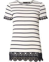 Dorothy Perkins Womens Nacy and ivory stripe lace trim tee