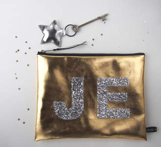 Jo-Jo JoJo Accessories Metallic Gold Or Silver Monogram Glitter Zip Purse
