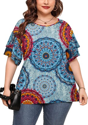 AusLook Plus Size Summer Clothes For Women Blue Grey 2X Tunic