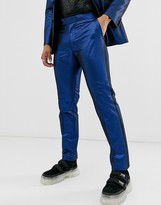 Thumbnail for your product : ASOS DESIGN slim tuxedo suit trousers in blue metallic jacquard