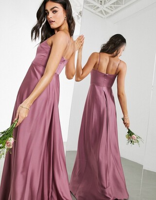 ASOS EDITION satin cami maxi dress with drape detail in orchid/purple 