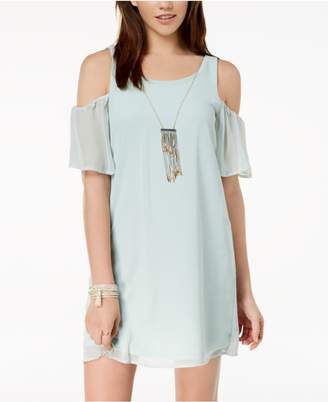 As U Wish Juniors' Cold-Shoulder Shift Dress with Necklace