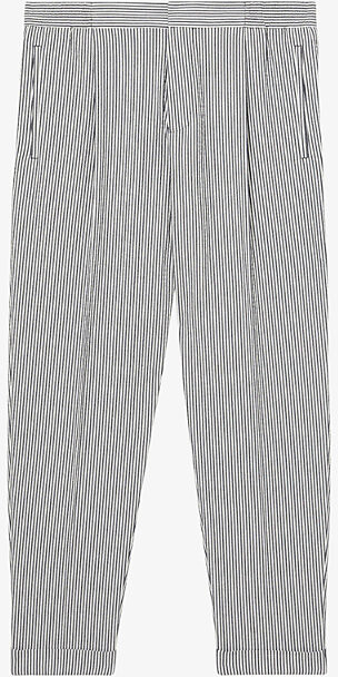 Reiss Mens Navy White Sail Slim-Fit Pinstripe Stretch-Cotton Trousers 36