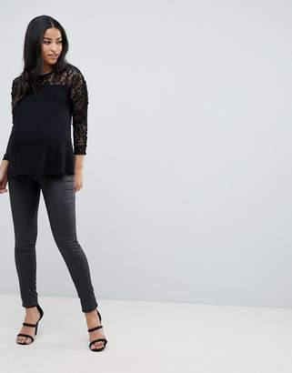 ASOS Maternity - Nursing Design Maternity Nursing Double Layer Top With Lace Insert