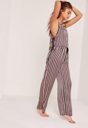 Missguided Pink & Black Striped Tie Side Pajama Set