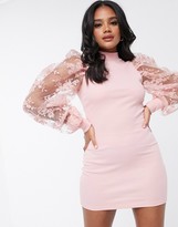Thumbnail for your product : Femme Luxe bodycon dress with floral lace balloon sleeves in pink