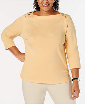 Karen Scott Plus Size Button Shoulder Knit Top