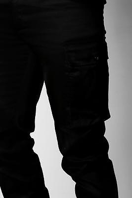 boohoo Mens Black Cuffed Cargo Trouser in Black size 32