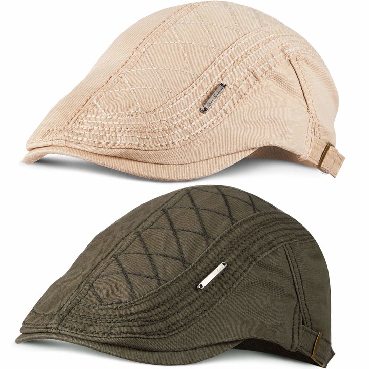 Geyoga 2 Pieces Men Flat Caps Vintage Duckbill Cabbie Hats Gatsby Ivy