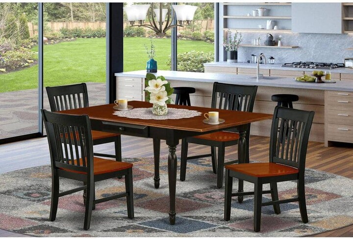5-Piece Black and Cherry Finish Solid Wood Top - Dining Room Set - Seats 4
