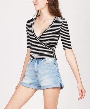 Agent Ninetynine Ribbed Wrap Top Stripe