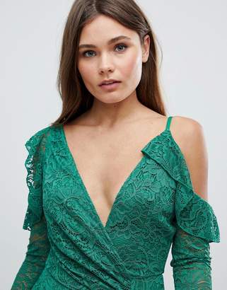 ASOS DESIGN Cold Shoulder Lace Plunge Midi Dress