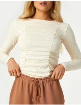 Thumbnail for your product : Little Mistress Ayden Ecru Long Sleeve Ruched Bodysuit