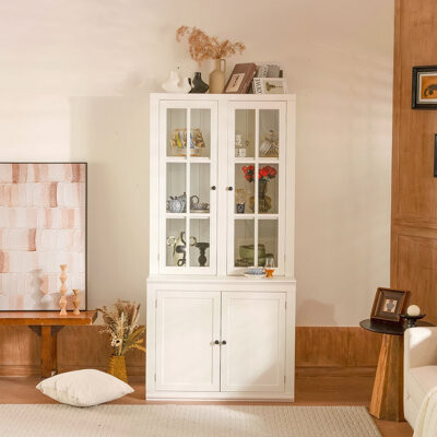 One Allium Way Set Of Two 75.25'' Tall Pantry With Double Glass Doors Traditional Style China Cabinet Hutch Cabinet For Hallways Living Room Kitchen Home Studio