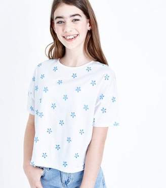 New Look Teens Blue Floral Embroidered T-Shirt