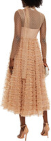 Thumbnail for your product : RED Valentino Tie-neck Ruffled Glittered Tulle Midi Dress