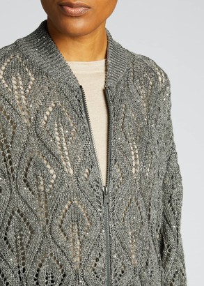 Brunello Cucinelli Embellished Diamond Crochet Bomber Jacket