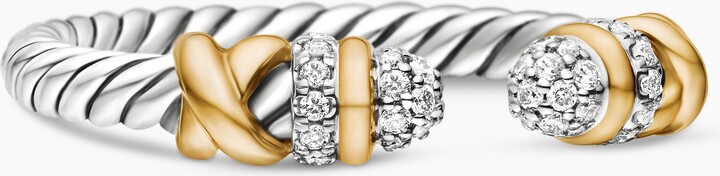 David Yurman Petite Helena Open Ring in Sterling Silver with 18K Yellow Gold and Diamonds | Women's | Size 6.5