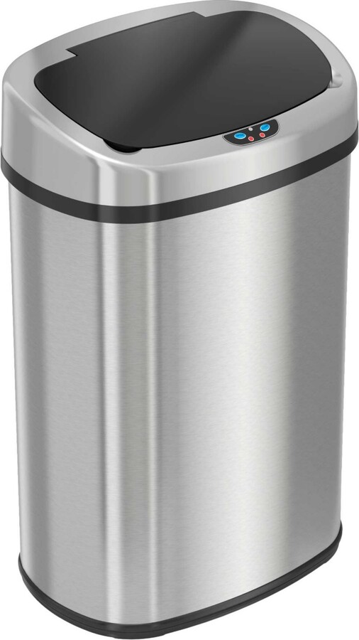 iTouchless Stainless Steel Oval Sensor Trash Can with AbsorbX Odor Filter 13 Gallon Silver