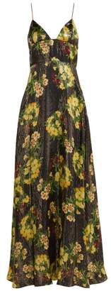 Adriana Iglesias Liz Floral-print Silk-blend Gown - Womens - Black Yellow