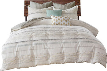 The Ai Furniture Cotton Printed Comforter Set With Trims Off White/Gray King/Cal King