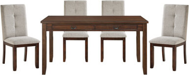 Red Barrel Studio Dark Cherry Finish Dining For 4 Chenille Upholstered Side Chairs Functional Drawer Table Wood Furniture Room 5pc  Table And 4 Upholstery Practica