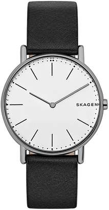 Skagen Signatur Slim Titanium Case Black Leather Strap Men's Watch
