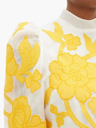 Erdem Josefina Floral-applique Silk-organza Gown - Yellow White