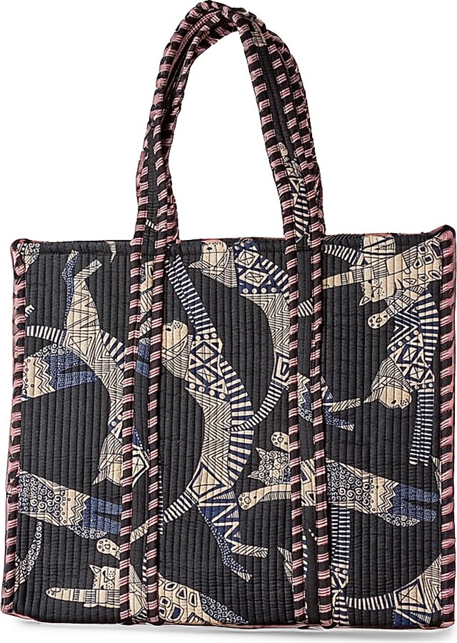 Women's Quilted Feline Tote Bag - Navy