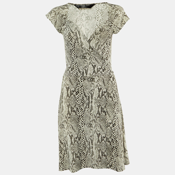 Norma Kamali Pale Grey Snake Print Jersey Wrap Dress M