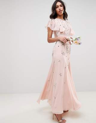 ASOS Design DESIGN embellished maxi dress with angel sleeve