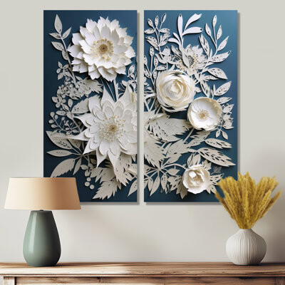Ryot White And Blue Flowers Bouquet Elegance - Bouquet Canvas Print