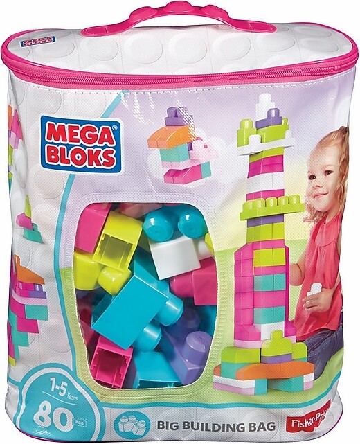 Mega Bloks First Builders Big Building Bag, 80 Pieces, Pink, 4/Pack (DCH62)