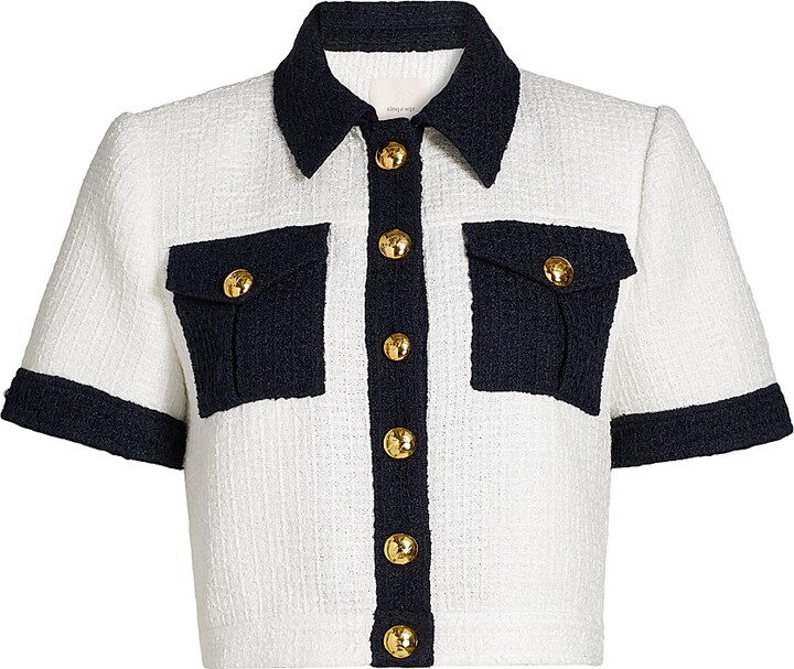 Cinq à Sept Women's Nissy Bicolor Tweed Cropped Jacket - White Navy - Size 10