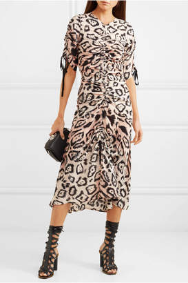 Alice McCall Animale Ruched Leopard-print Silk Crepe De Chine Midi Dress