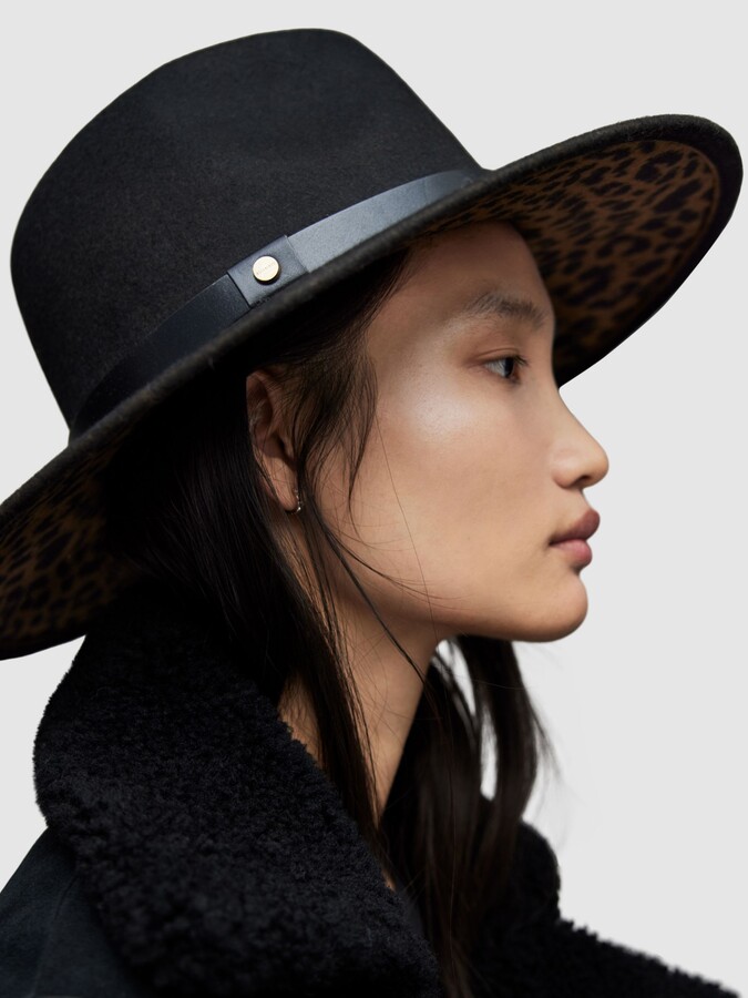 AllSaints Eva Wool Fedora Hat, Black/Leopard - ShopStyle
