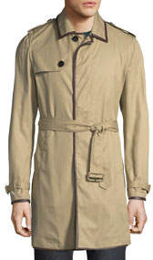 Men's Trench Coat with Leather Trim