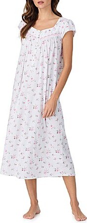Eileen West Jersey Knit Cap Sleeve Sweetheart Neck Floral Print Long Nightgown