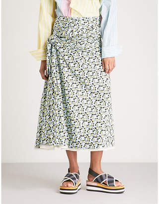 Marni Floral-print cotton and linen skirt