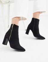 new look pointed block heeled boots in black croc