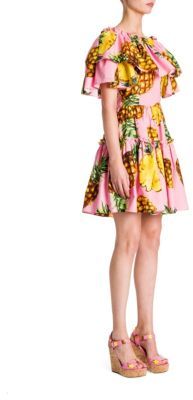 Dolce & Gabbana Cotton Poplin Pineapple-Print Ruffle Dress