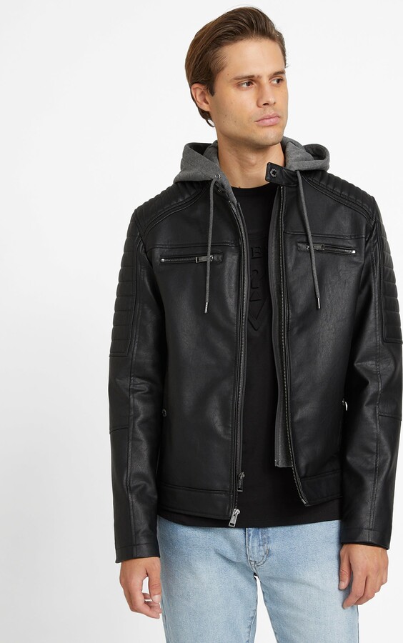 Mens Leather Hooded Jackets Medium | ShopStyle