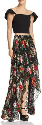Alice + Olivia Kirstie Floral Burnout High/Low Maxi Skirt