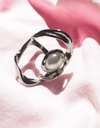 Topshop abstract cut out ring with pearl in silver