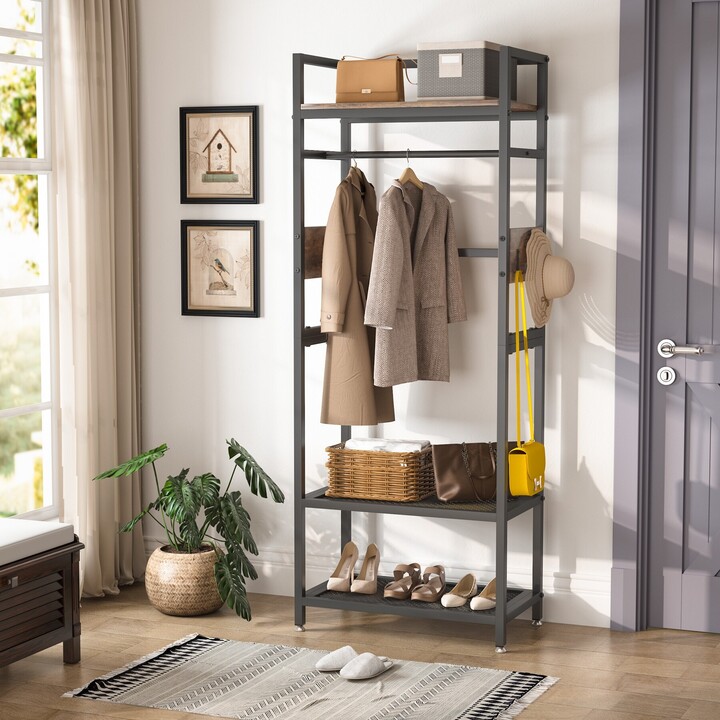 Tribesigns Industrial Entryway Hall Tree with Shoe shelves and Coat