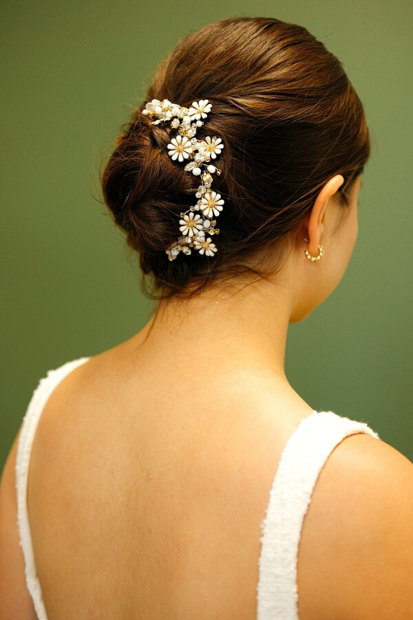 Etsy Daisy Flower Bridal Comb Enamel Czech Crystals Gold Wire