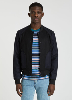 Paul Smith Black And Navy Wool-Cashmere Bomber Jacket