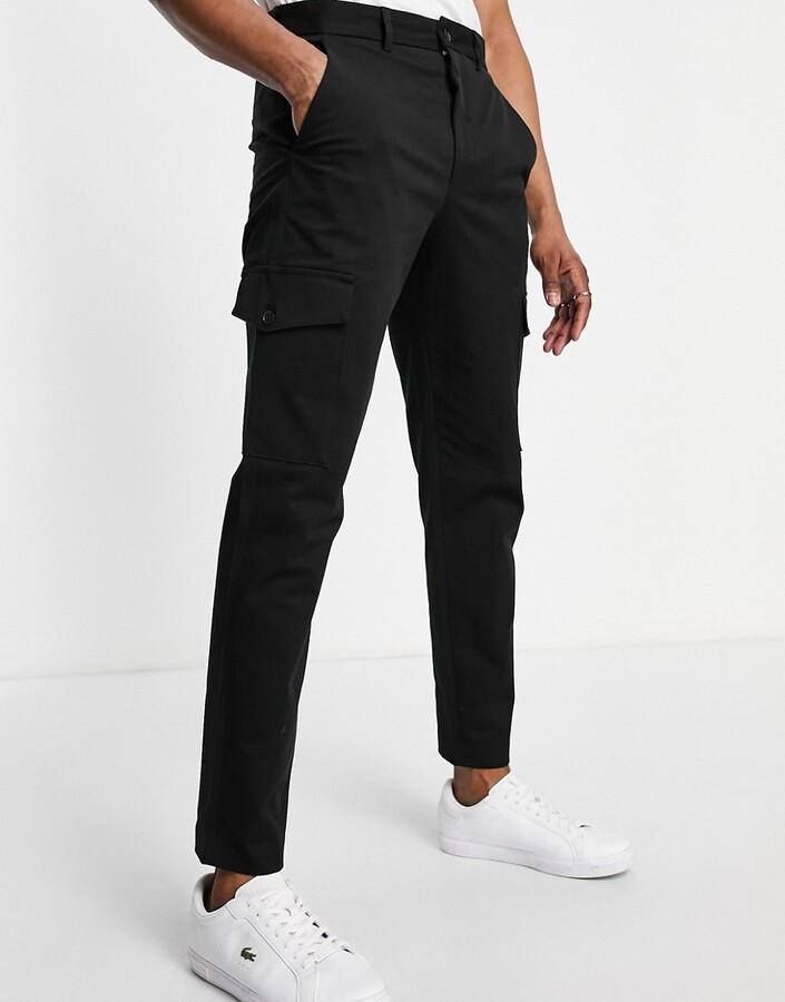 Selected slim tapered cargo pants in black - ShopStyle Chinos & Khakis