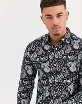 Thumbnail for your product : ONLY & SONS slim fit paisley print shirt in black